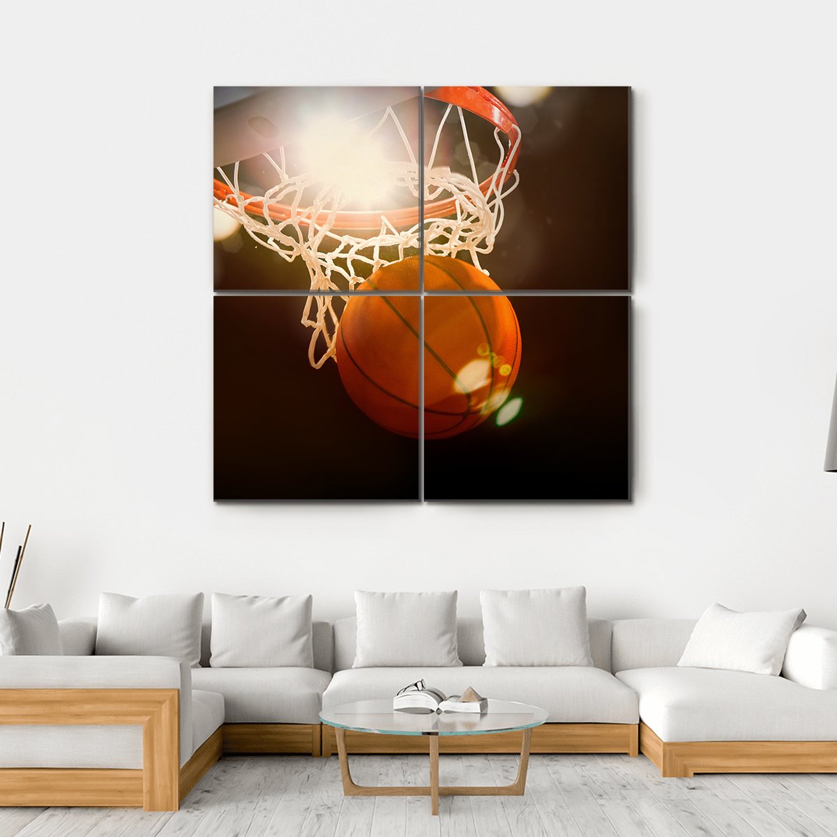 Basketball Going Through Basket Canvas Wall Art-4 Square-Gallery Wrap-17&quot; x 17&quot;-Tiaracle