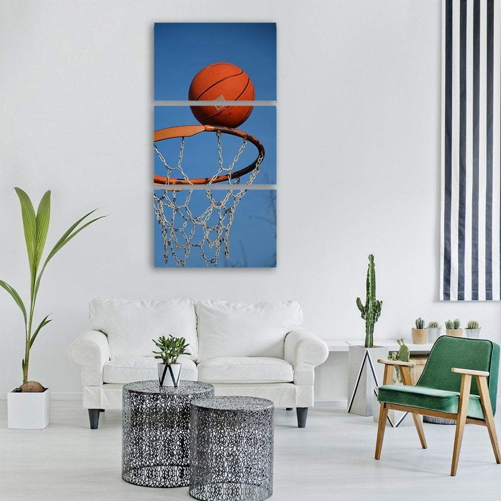 Basketball On Goal Vertical Canvas Wall Art-3 Vertical-Gallery Wrap-12" x 25"-Tiaracle