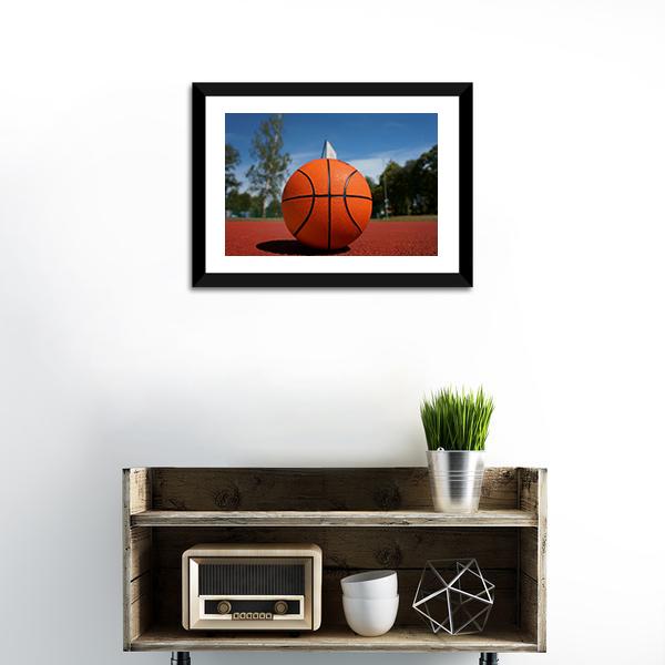 Basketball On Outdoor Court Canvas Wall Art-1 Piece-Framed Print-20" x 16"-Tiaracle