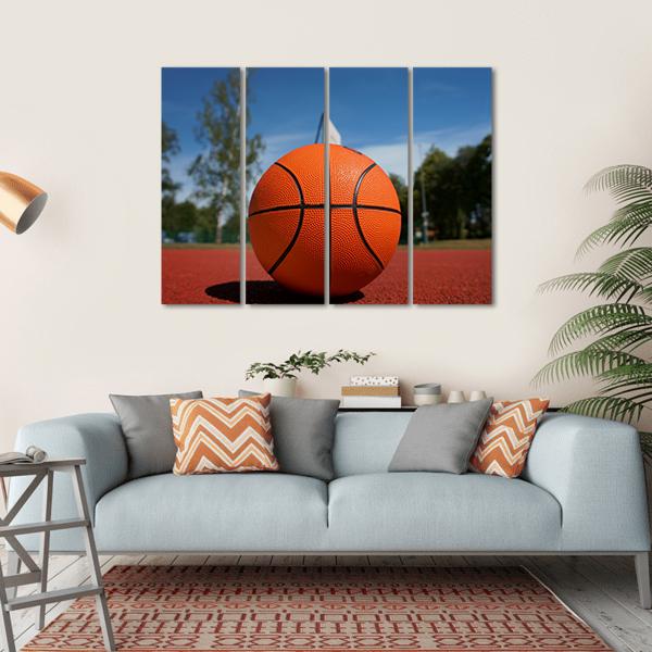 Basketball On Outdoor Court Canvas Wall Art-4 Horizontal-Gallery Wrap-34" x 24"-Tiaracle