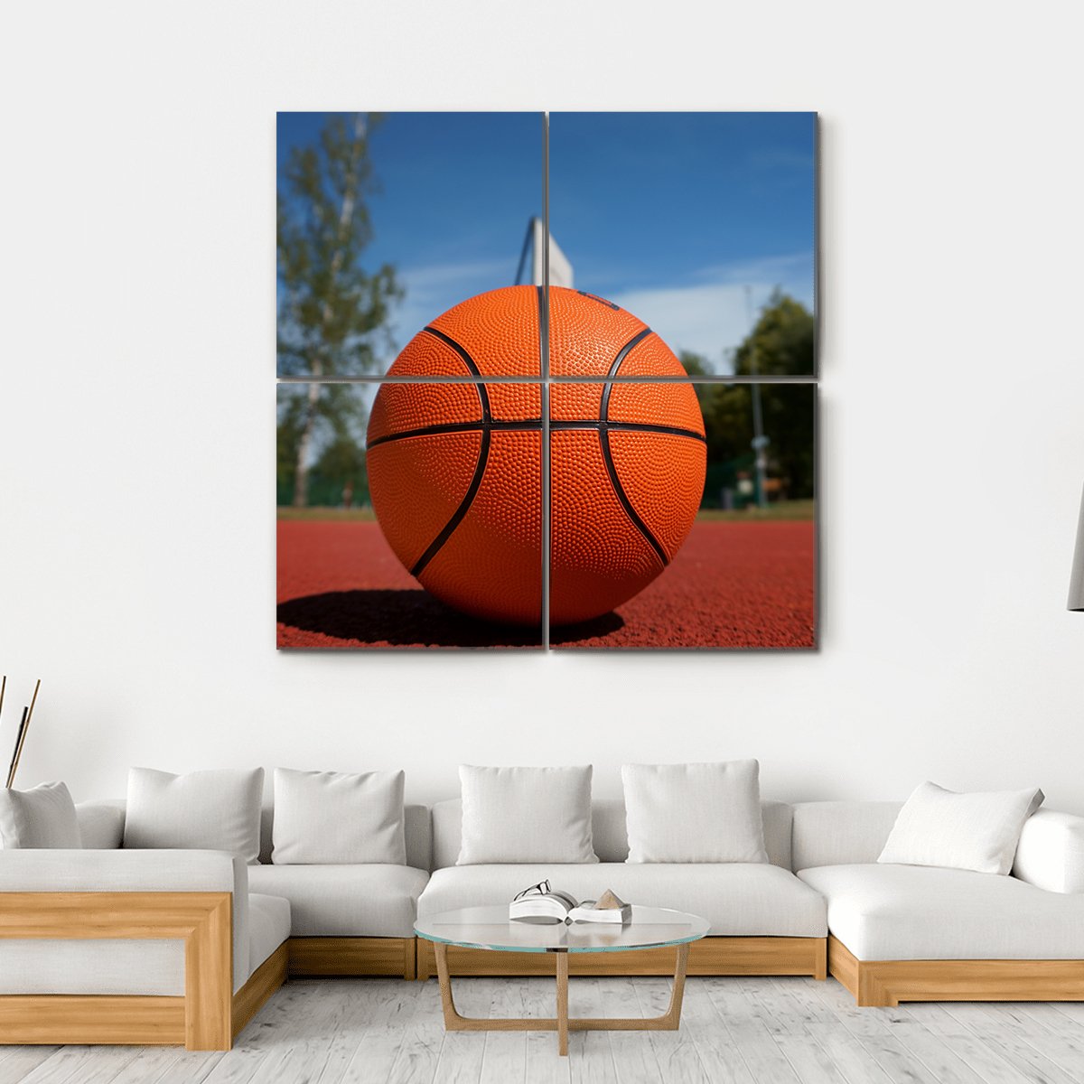 Basketball On Outdoor Court Canvas Wall Art-4 Square-Gallery Wrap-17" x 17"-Tiaracle
