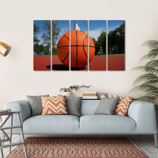 Basketball On Outdoor Court Canvas Wall Art-5 Horizontal-Gallery Wrap-22" x 12"-Tiaracle