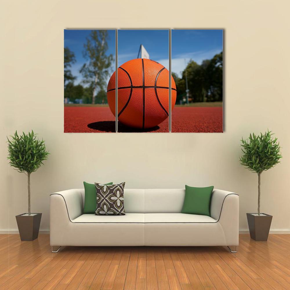 Basketball On Outdoor Court Canvas Wall Art-3 Horizontal-Gallery Wrap-37" x 24"-Tiaracle