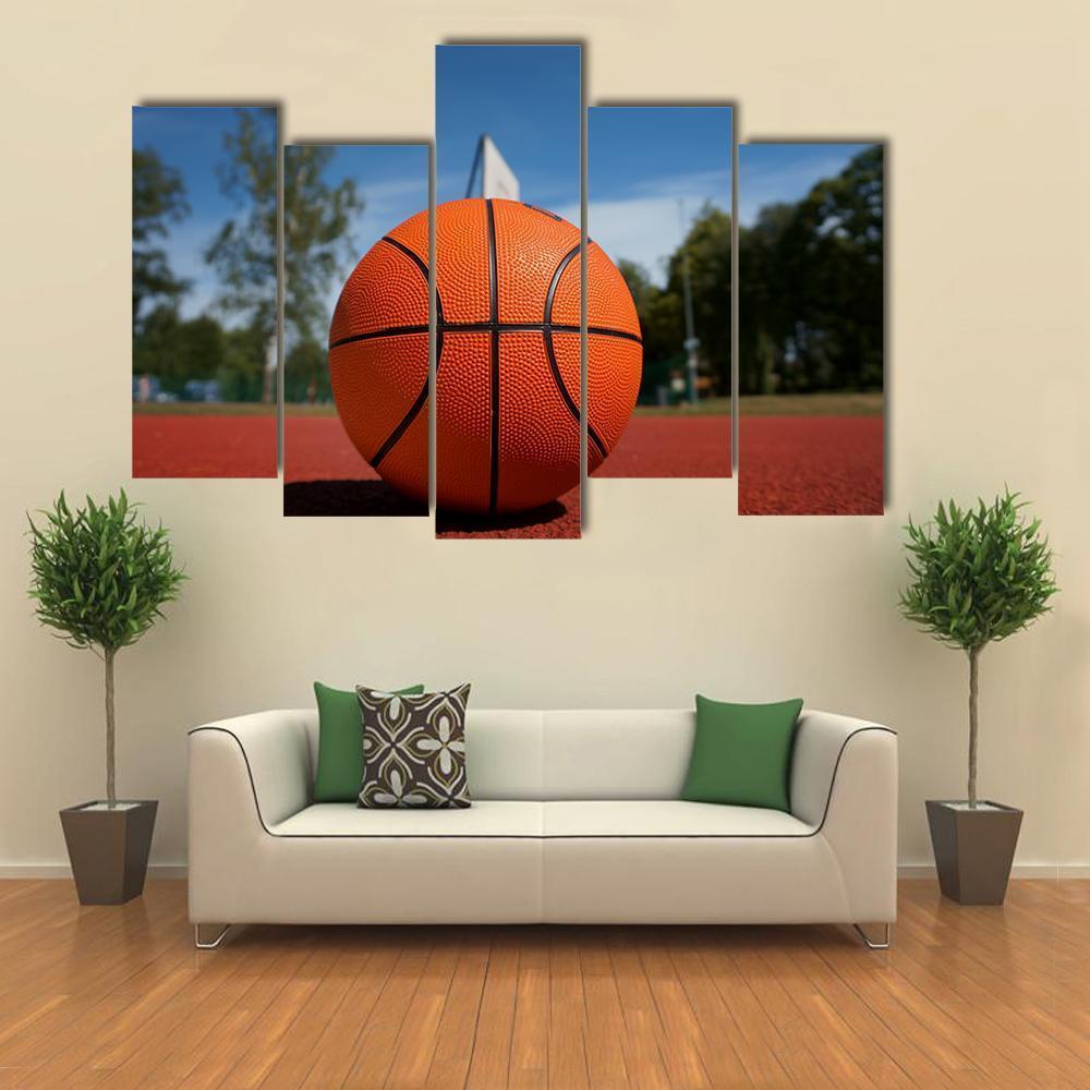 Basketball On Outdoor Court Canvas Wall Art-5 Pop-Gallery Wrap-47" x 32"-Tiaracle