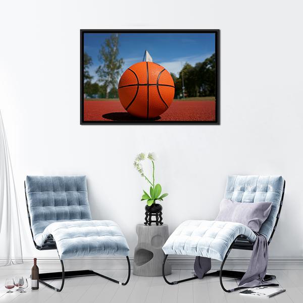 Basketball On Outdoor Court Canvas Wall Art-3 Horizontal-Gallery Wrap-25" x 16"-Tiaracle