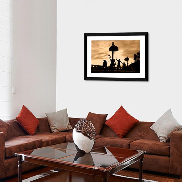 Basketball Players At Sunset Canvas Wall Art-3 Horizontal-Gallery Wrap-25" x 16"-Tiaracle