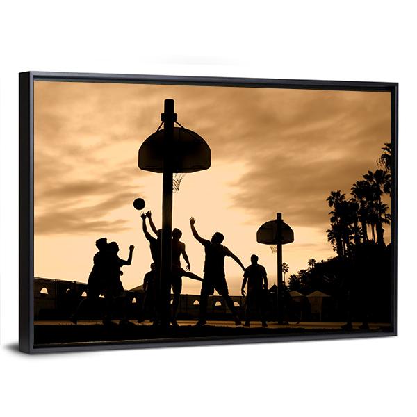 Basketball Players At Sunset Canvas Wall Art-5 Horizontal-Gallery Wrap-22" x 12"-Tiaracle