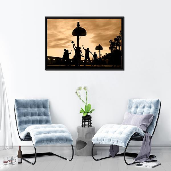 Basketball Players At Sunset Canvas Wall Art-5 Horizontal-Gallery Wrap-22" x 12"-Tiaracle