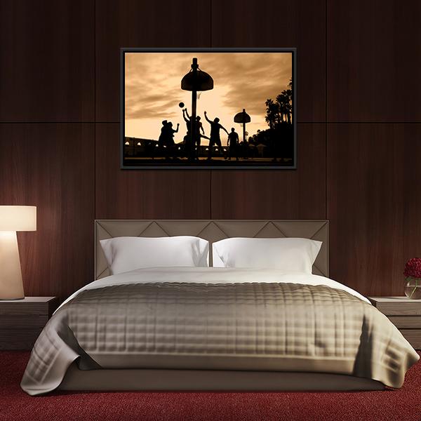 Basketball Players At Sunset Canvas Wall Art-5 Horizontal-Gallery Wrap-22" x 12"-Tiaracle