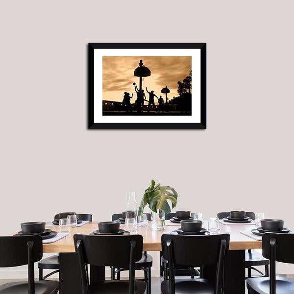 Basketball Players At Sunset Canvas Wall Art-5 Horizontal-Gallery Wrap-22" x 12"-Tiaracle