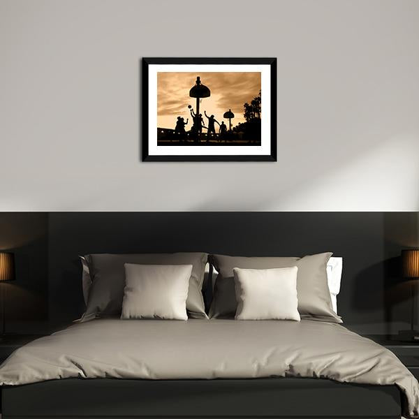 Basketball Players At Sunset Canvas Wall Art-5 Horizontal-Gallery Wrap-22" x 12"-Tiaracle