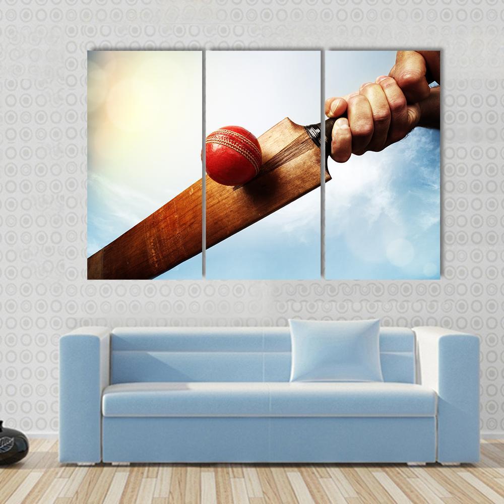 Batsman Hitting A Ball Canvas Wall Art-3 Horizontal-Gallery Wrap-37&quot; x 24&quot;-Tiaracle