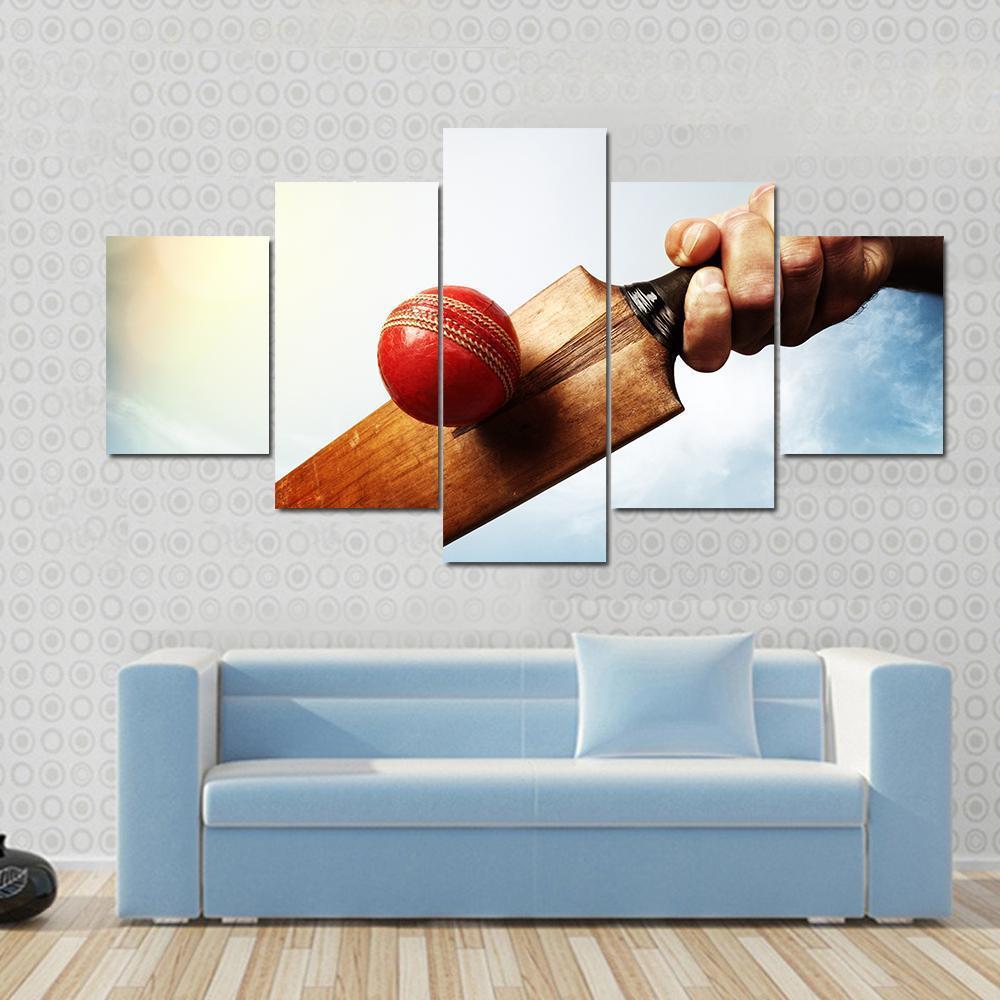 Batsman Hitting A Ball Canvas Wall Art-5 Star-Gallery Wrap-62&quot; x 32&quot;-Tiaracle