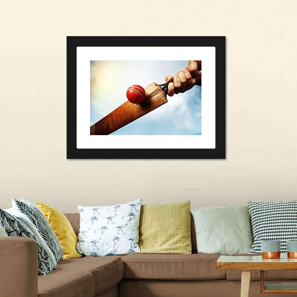 Batsman Hitting A Ball Canvas Wall Art-1 Piece-Framed Print-20&quot; x 16&quot;-Tiaracle