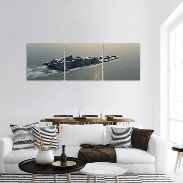 Battleship At Sea Panoramic Canvas Wall Art-3 Piece-25" x 08"-Tiaracle