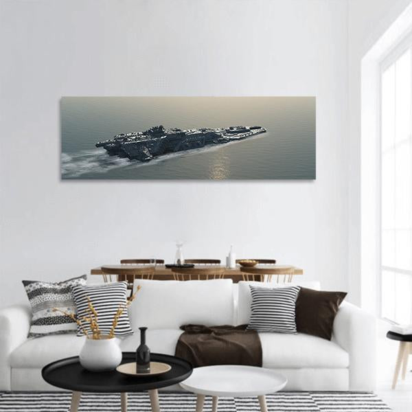 Battleship At Sea Panoramic Canvas Wall Art-1 Piece-36" x 12"-Tiaracle