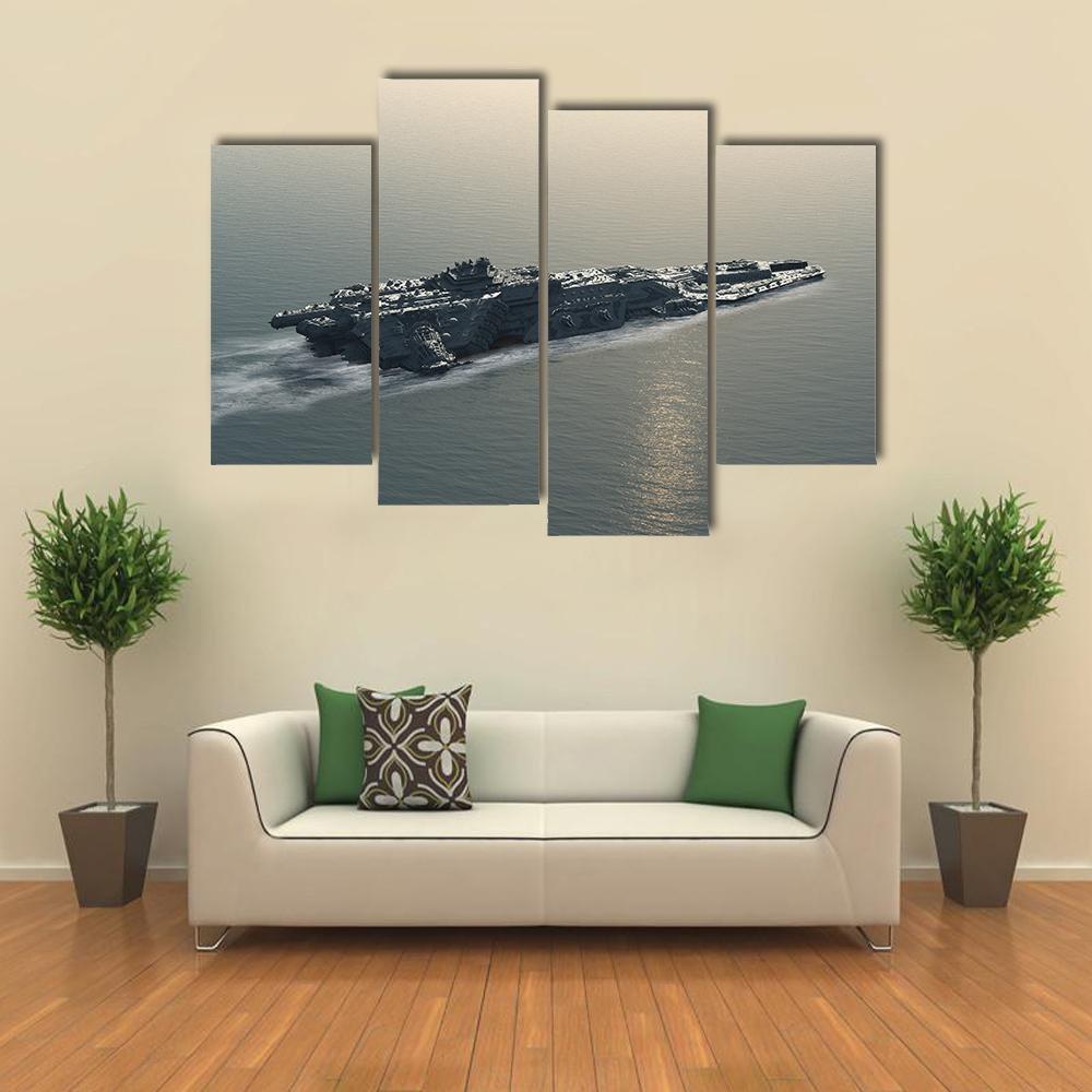Battleship At Sea Canvas Wall Art-4 Pop-Gallery Wrap-50" x 32"-Tiaracle