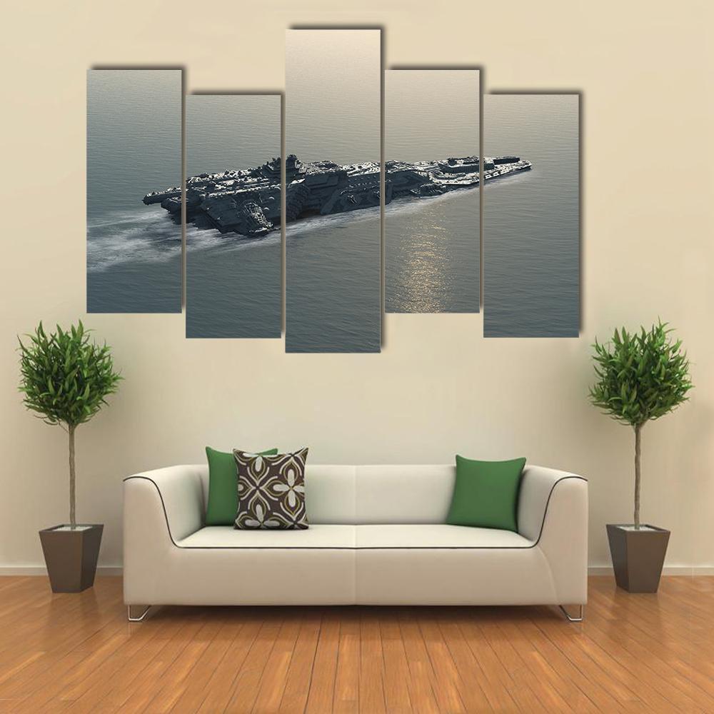 Battleship At Sea Canvas Wall Art-5 Pop-Gallery Wrap-47" x 32"-Tiaracle