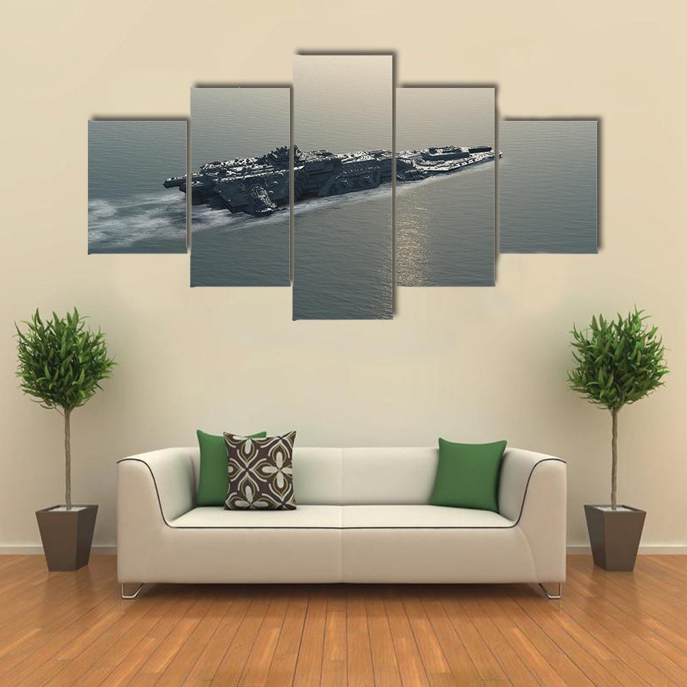 Battleship At Sea Canvas Wall Art-4 Pop-Gallery Wrap-50" x 32"-Tiaracle