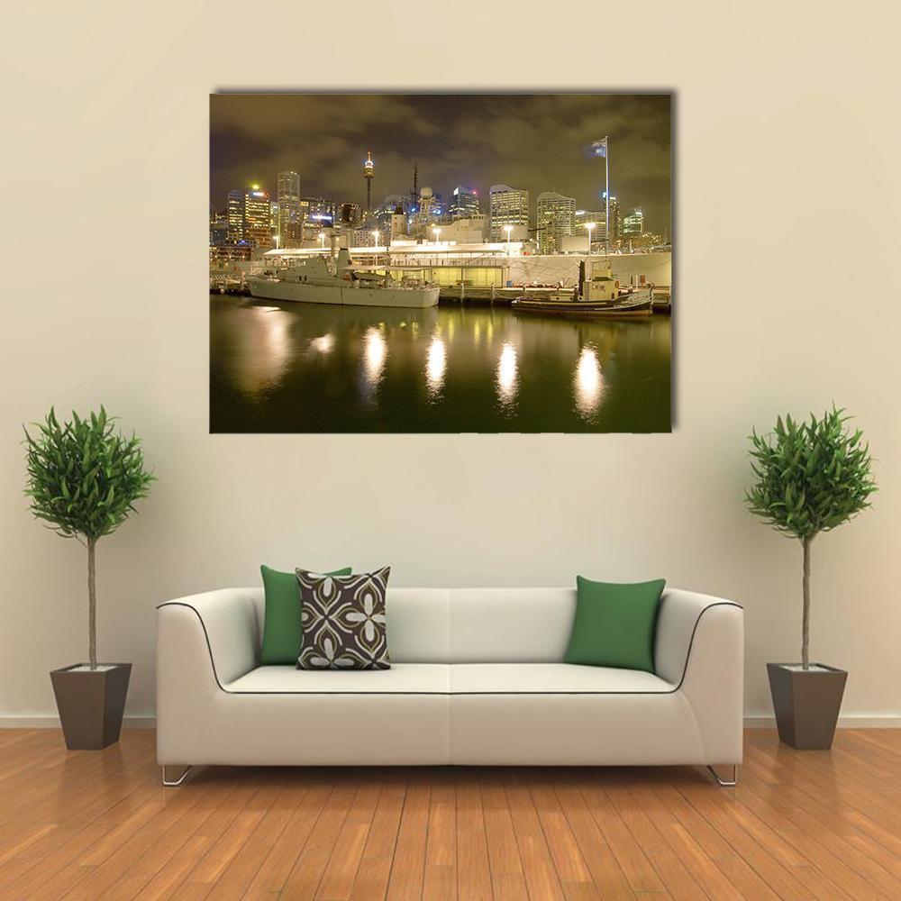 Hmas Vampire at Night Canvas Wall Art in black, gray and yellow, single panel hung on a wall