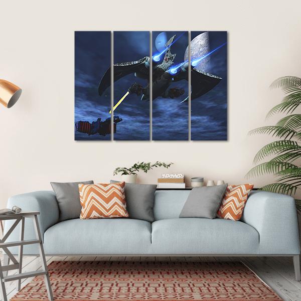 Spaceships War In Space Canvas Wall Art-1 Piece-Gallery Wrap-36" x 24"-Tiaracle