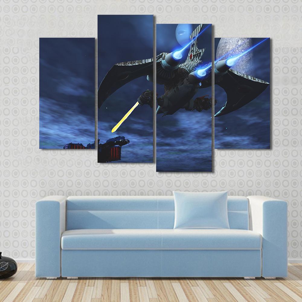 Spaceships War In Space Canvas Wall Art-4 Pop-Gallery Wrap-50" x 32"-Tiaracle