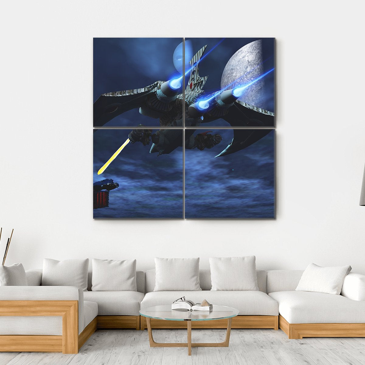 Spaceships War In Space Canvas Wall Art-4 Square-Gallery Wrap-17" x 17"-Tiaracle