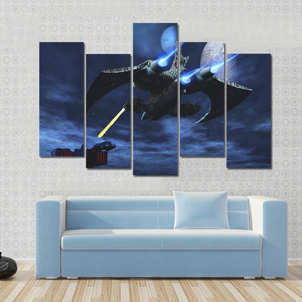 Spaceships War In Space Canvas Wall Art-5 Pop-Gallery Wrap-47" x 32"-Tiaracle