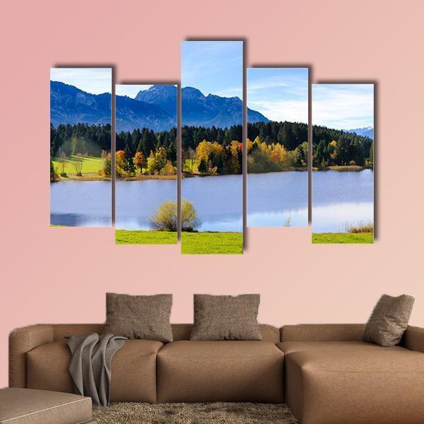 Lake &amp; Alps Mountains Canvas Wall Art-5 Pop-Gallery Wrap-47&quot; x 32&quot;-Tiaracle
