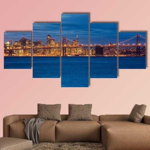 Bay Bridge San Francisco Canvas Wall Art-5 Star-Gallery Wrap-62" x 32"-Tiaracle