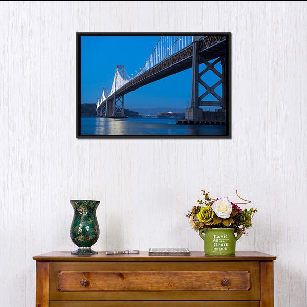 Bay Bridge At Twilight Canvas Wall Art-1 Piece-Floating Frame-24" x 16"-Tiaracle