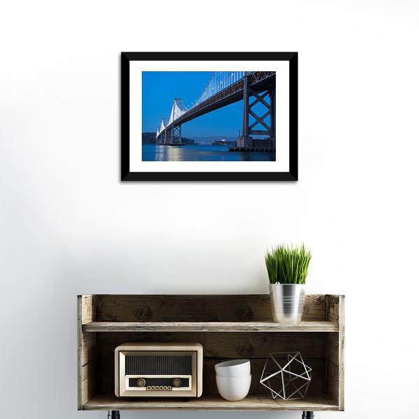 Bay Bridge At Twilight Canvas Wall Art-1 Piece-Framed Print-20" x 16"-Tiaracle