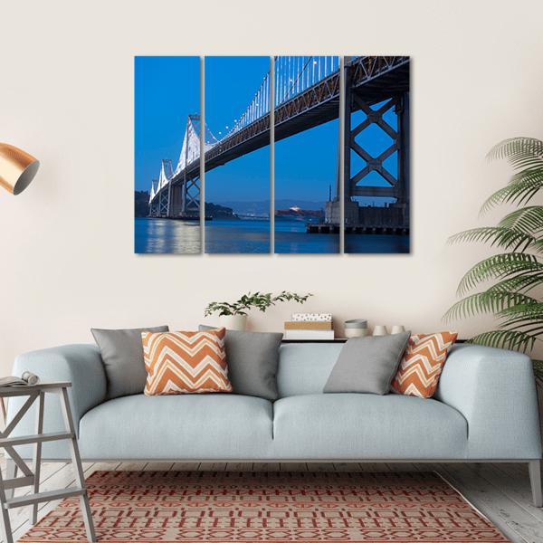 Bay Bridge At Twilight Canvas Wall Art-4 Horizontal-Gallery Wrap-34" x 24"-Tiaracle