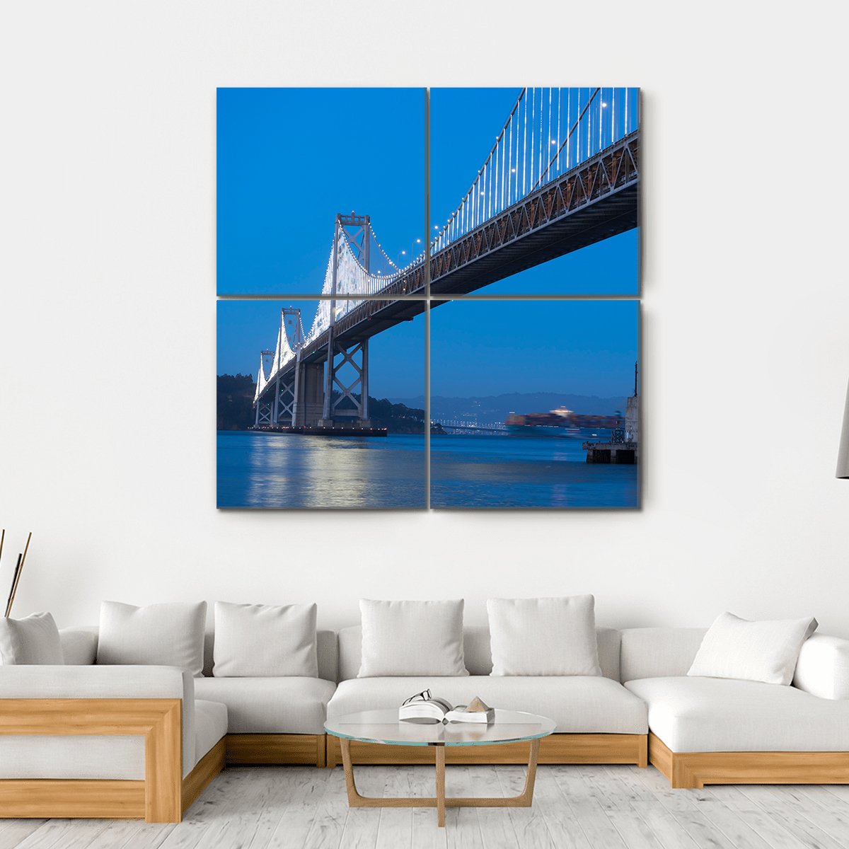 Bay Bridge At Twilight Canvas Wall Art-4 Square-Gallery Wrap-17" x 17"-Tiaracle