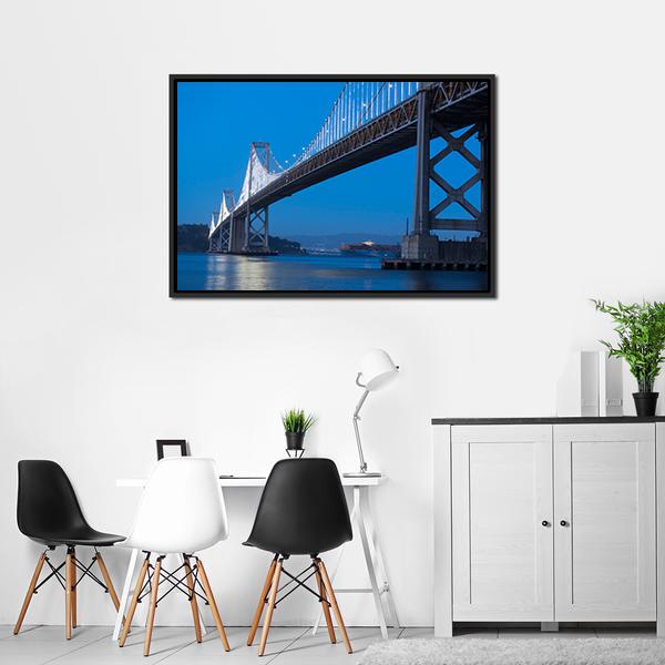 Bay Bridge At Twilight Canvas Wall Art-5 Horizontal-Gallery Wrap-22" x 12"-Tiaracle