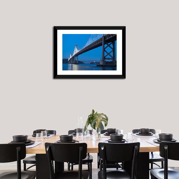 Bay Bridge At Twilight Canvas Wall Art-5 Horizontal-Gallery Wrap-22" x 12"-Tiaracle