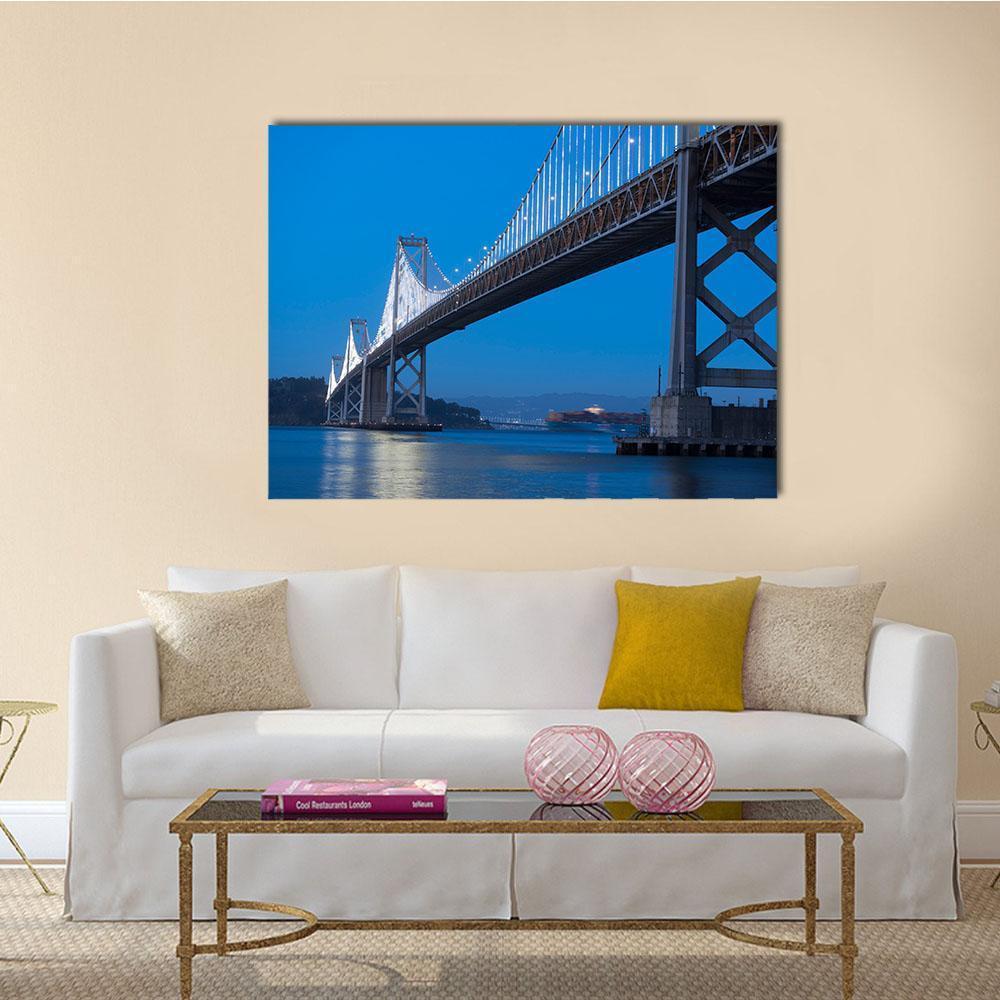 Bay Bridge At Twilight Canvas Wall Art-1 Piece-Gallery Wrap-48" x 32"-Tiaracle