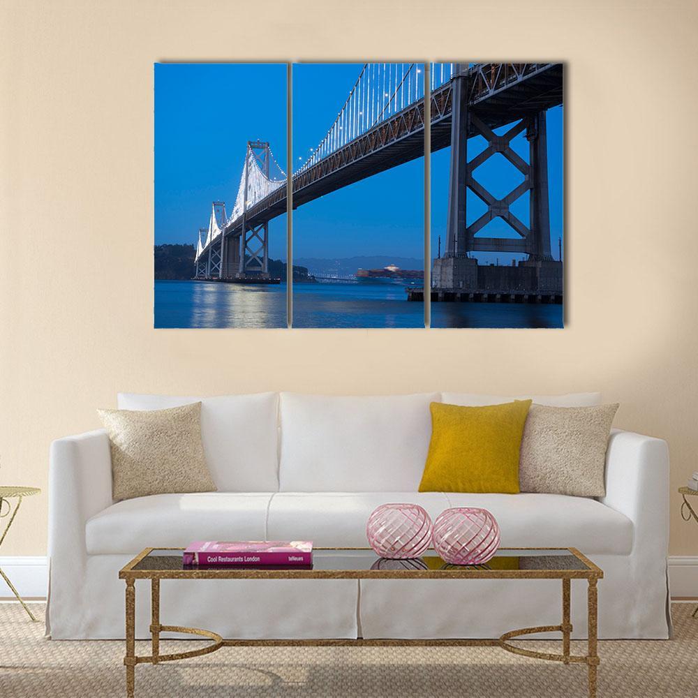 Bay Bridge At Twilight Canvas Wall Art-3 Horizontal-Gallery Wrap-37" x 24"-Tiaracle