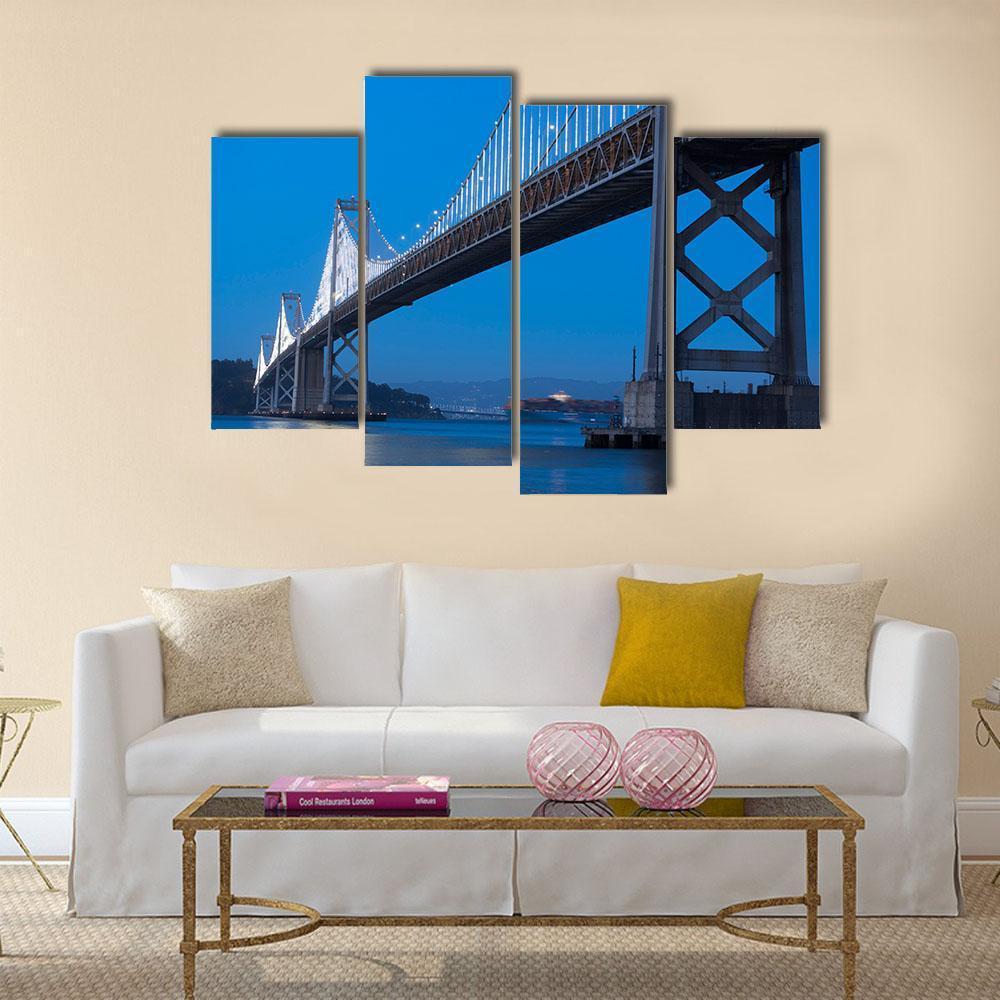Bay Bridge At Twilight Canvas Wall Art-4 Pop-Gallery Wrap-50" x 32"-Tiaracle