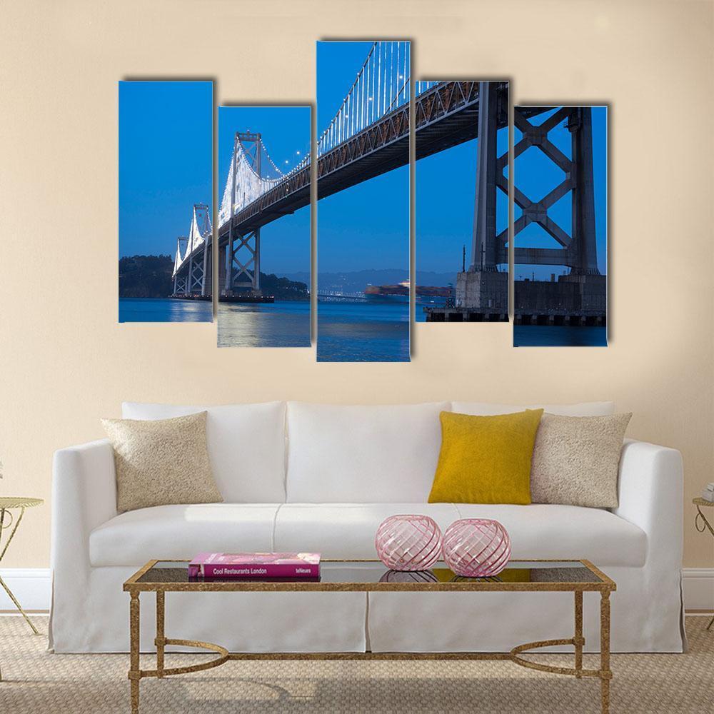 Bay Bridge At Twilight Canvas Wall Art-5 Pop-Gallery Wrap-47" x 32"-Tiaracle