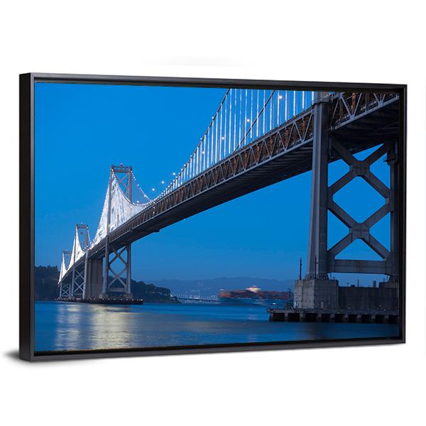 Bay Bridge At Twilight Canvas Wall Art-3 Horizontal-Gallery Wrap-25" x 16"-Tiaracle