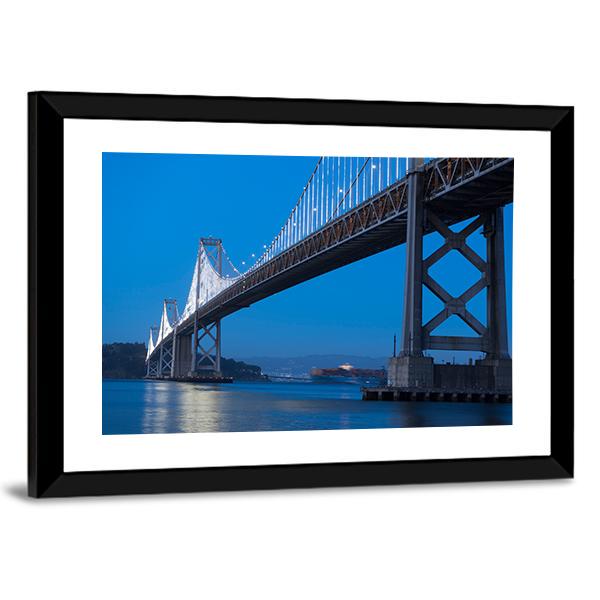 Bay Bridge At Twilight Canvas Wall Art-3 Horizontal-Gallery Wrap-25" x 16"-Tiaracle