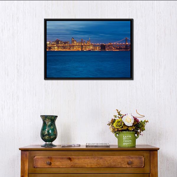 Bay Bridge San Francisco Canvas Wall Art-1 Piece-Floating Frame-24" x 16"-Tiaracle