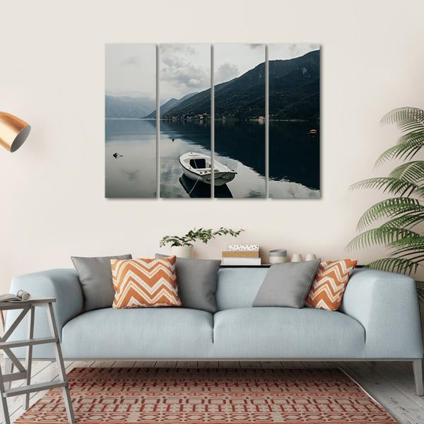 Bay Of Kotor & Boat Canvas Wall Art-4 Horizontal-Gallery Wrap-34" x 24"-Tiaracle
