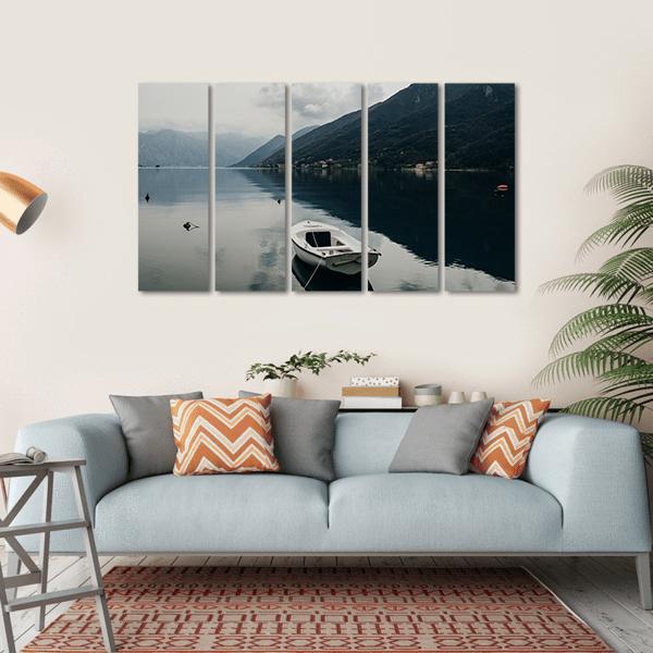 Bay Of Kotor & Boat Canvas Wall Art-5 Horizontal-Gallery Wrap-22" x 12"-Tiaracle