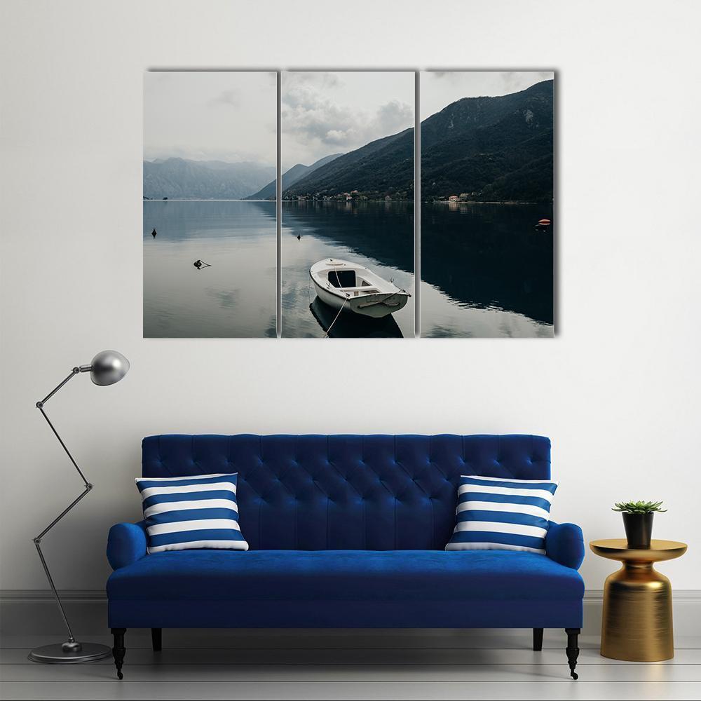 Bay Of Kotor & Boat Canvas Wall Art-3 Horizontal-Gallery Wrap-37" x 24"-Tiaracle