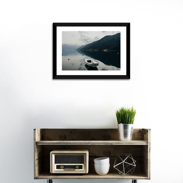 Bay Of Kotor &amp; Boat Canvas Wall Art-1 Piece-Framed Print-20" x 16"-Tiaracle