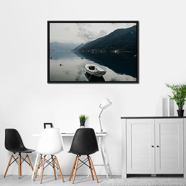 Bay Of Kotor & Boat Canvas Wall Art-3 Horizontal-Gallery Wrap-25" x 16"-Tiaracle