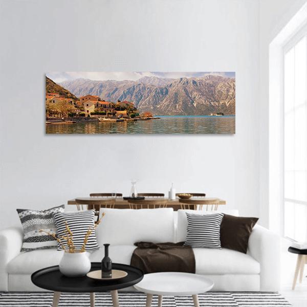 Bay Of Kotor With Small Islands Panoramic Canvas Wall Art-3 Piece-25" x 08"-Tiaracle