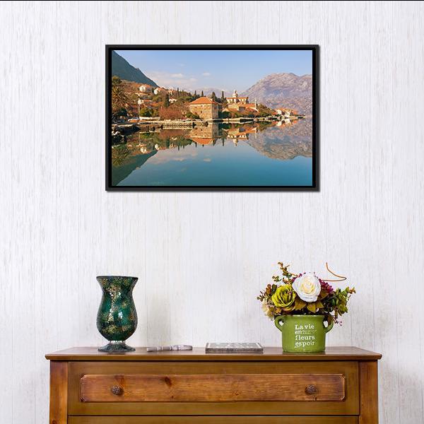 Bay Of Kotor Near Prcanj Town Canvas Wall Art-1 Piece-Floating Frame-24" x 16"-Tiaracle